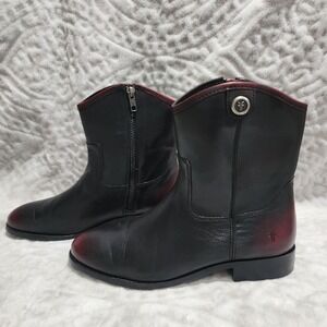 Frye Women's Melissa Button Short 2 Boots Black Scarlet Leather Sz 8B Western